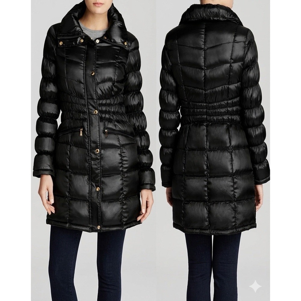 Michael Kors Jacket Women's Petite XL Black Down Quilted Nylon Puffer Parka Coat